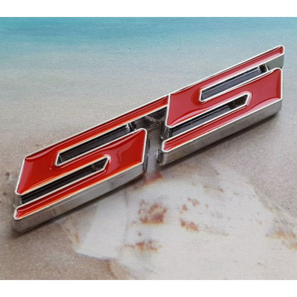 red outlining black Set of 2 Slant SS Grill Side Fender Trunk Emblem Badge Decal with Sticker for Chevy IMPALA COBALT Camaro 2010 2011 2012 2013 2014 2015 2016 2017